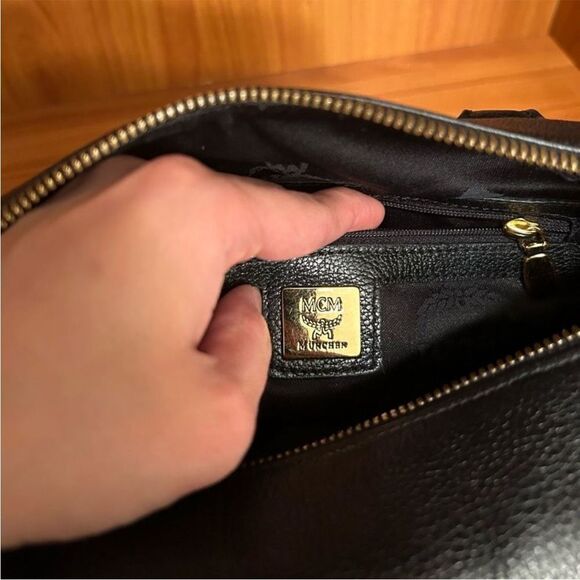 MCM Black Leather Satchel with Gold Details - Picture 7 of 12
